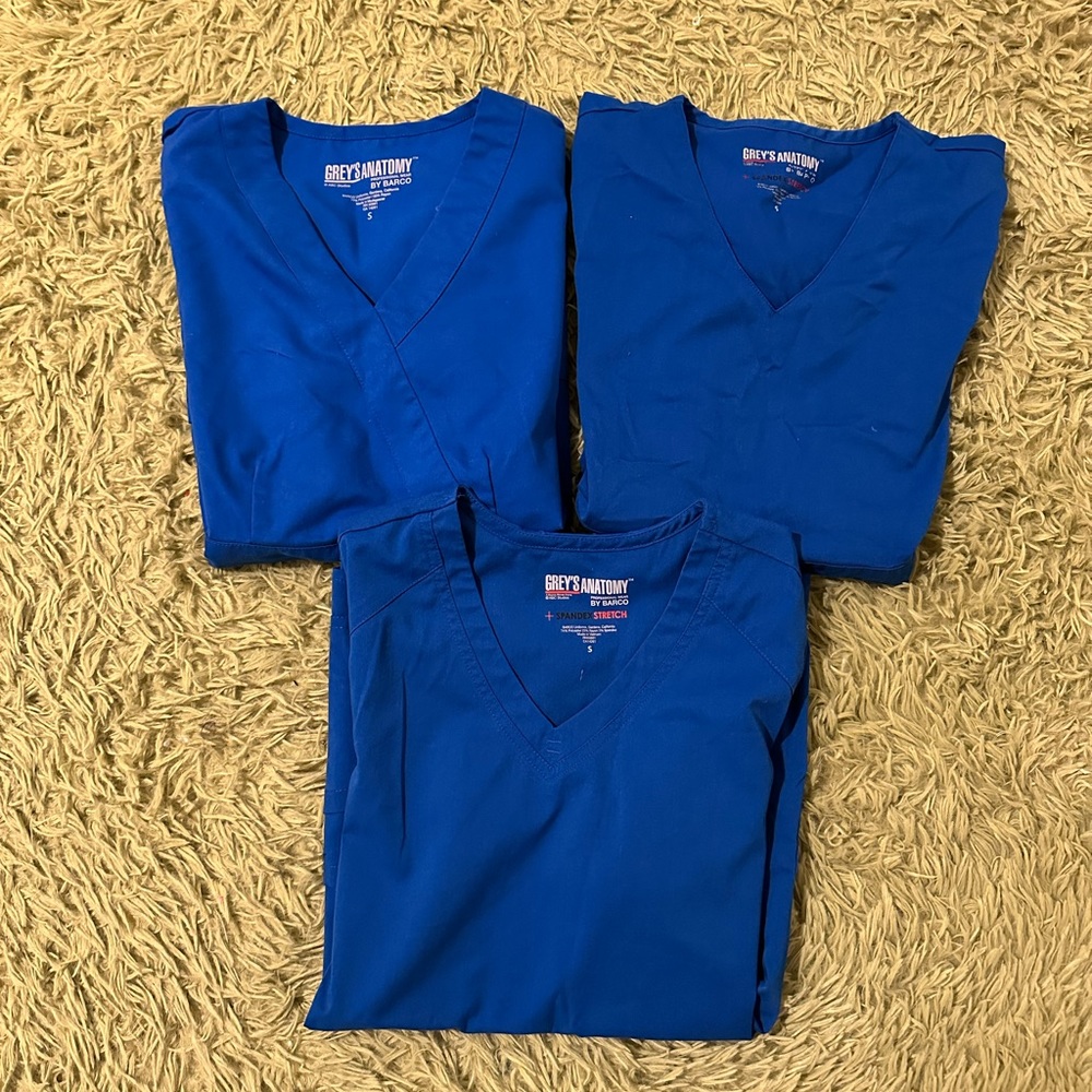 3 greys anatomy blue scrub tops bundle lot